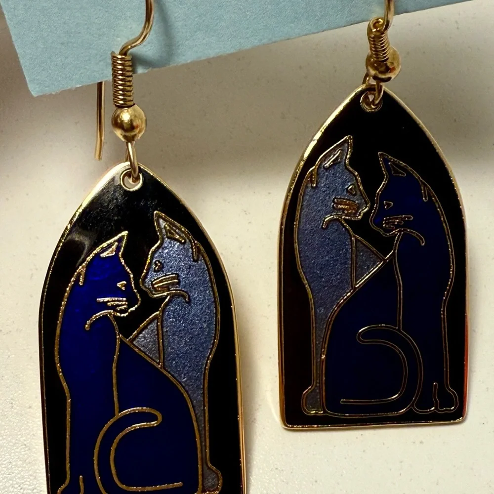 Enamel Blue Cat Earrings